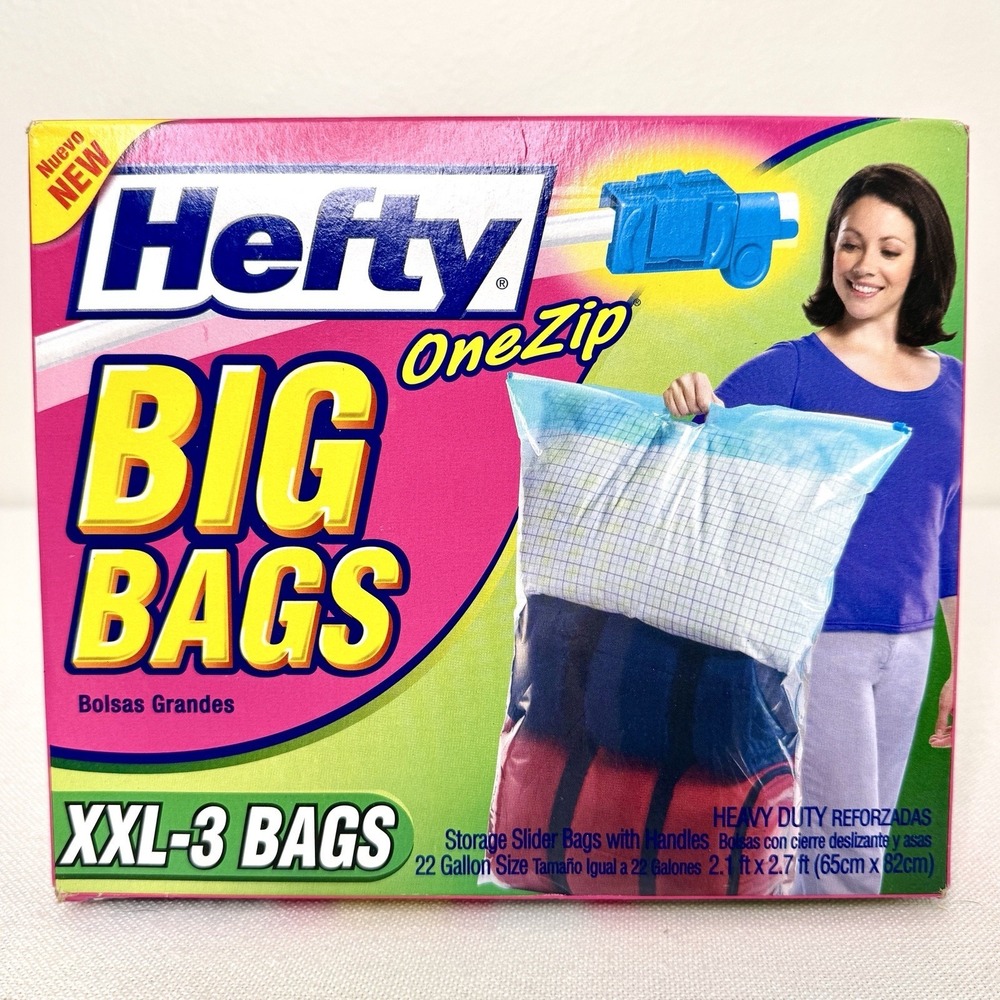 Hefty One Zip Big Bags XXL 22 Gal Zipper Storage Handled 3 Per Box NIB Sealed